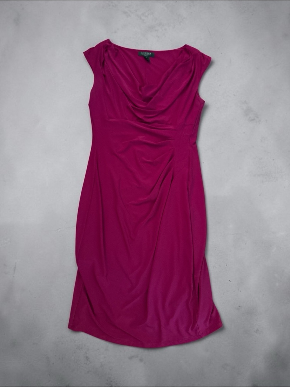 Lauren Ralph Lauren Magenta Drape-Neck Midi Dress- perfect wedding guest dress! - Picture 3 of 3